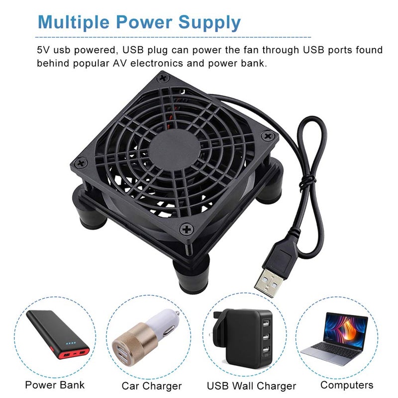 GDSTIME Small 80mm Router Fan Cooler with L/M/H 3 Speed Controller, DC 5V USB Powered Case Cooling Fans for Xbox Modem Routers Mini PC DVR TV Box - Image 3